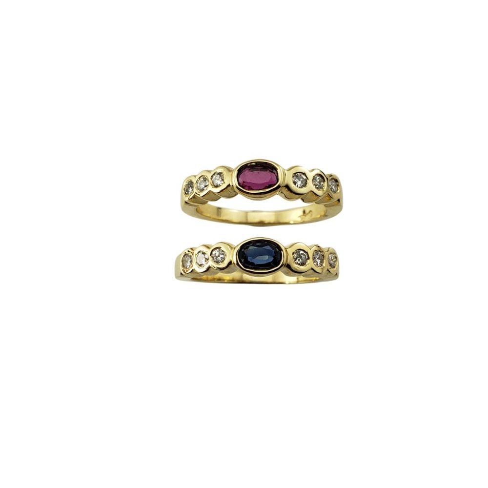 Vintage Set Of 2 Natural Sapphire/Ruby And Diamon… - image 2